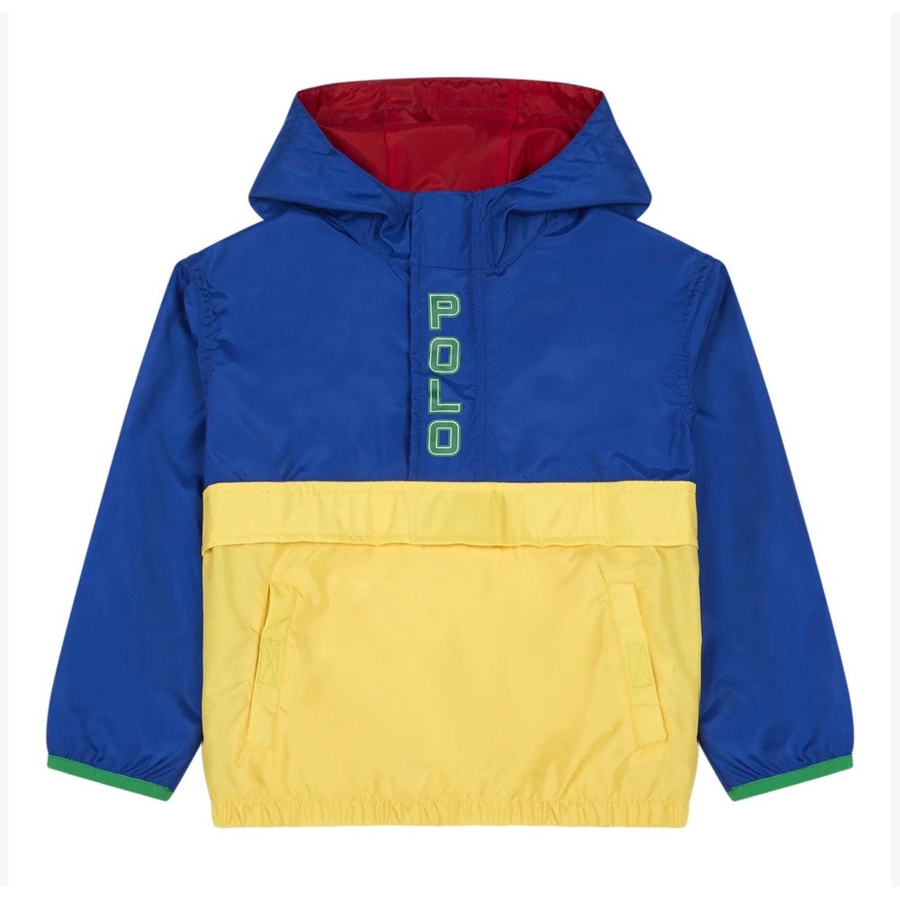 Polo Ralph Lauren Kids Blue Yellow Colorblock Anorak Windbreaker Jacket Size 7